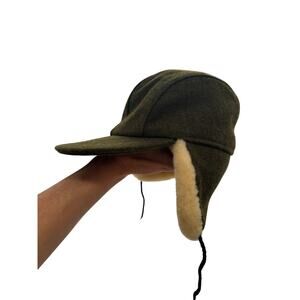Filson Double Mackinaw Wool Shearling Trapper Hat Cap M Green USA